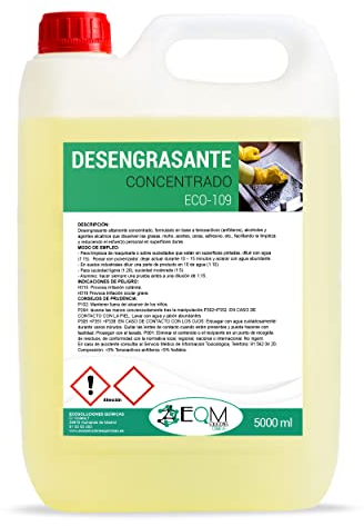 EQM - ECO-109 - Desengrasante Concentrado Enérgico - 5L - Ideal para Cocinas, Motores, Maquinaria, Suelos Industriales, Talleres, etc. - Quitagrasas de Alta Eficacia