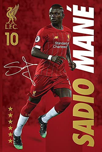 empireposter Fußball - FC Liverpool - Sadio Mane - Sport Fußball Poster Druck - Größe 61x91,5 cm + Wechselrahmen, Shinsuke® Maxi MDF weiss, Acryl-Scheibe