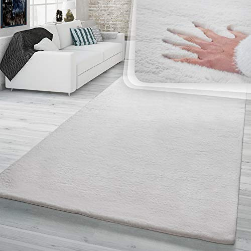 TT Home Hochflor Teppich Schlafzimmer Shaggy Kunstfell Flauschig Kaninchenfell Imitat In Beige, Größe:80x150 cm