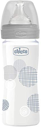 Chicco Biberon Bien-Être en Verre Tétine Silicone Flux Lent Neutre 0+ Mois 240 ml 1 Unité