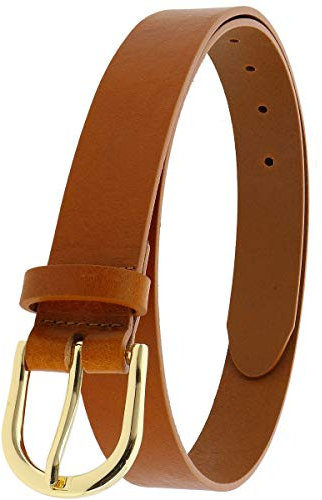 FASHIONGEN - Ceinture femme en Cuir de Taureau végétale, 3 cm de largeur, pour jeans, pantalons, RIVOLI - Camel (Boucle doré), 75