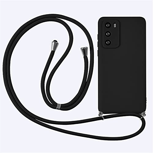 Yoedge 2 in 1 Handykette Handyhülle für Huawei P smart 2019 6,21 hülle, Silikon Motiv mit Kordel zum Umhängen, Verstellbarer Necklace, Vollkörperschutz Stoßfest Phone Cover für Honor 10 Lite,Schwarz
