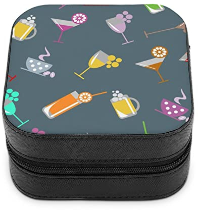 Jewelry Storage Box Cocktail Wine Beer Glass Pattern Travel Jewelry Case Cute Jewelry Box With Zippers