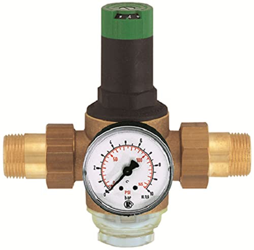 Braukmann Honeywell D06 F Druckminderer Druckregler Membrandruckregler Druckregler für Trinkwasser, DVGW-geprüft, inkl. Manometer, Klarsichtsiebtasse 1/2 - 2 (3/4)