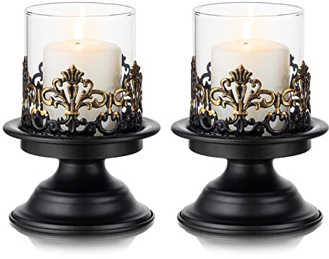 Sziqiqi Vintage Kerzenständer Kerzenhalter für Stumpenkerzen - Schwarz Matt Rustikal Kerzenständer Metall Kerzenleuchter Kerzen Ständer für Weihnachtsdeko Ostern Advent Halloween Ramadan Taufe