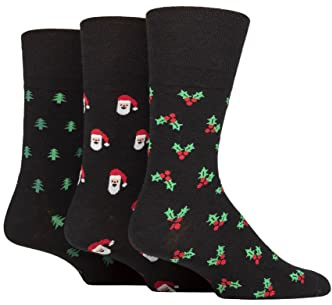 SockShop Gentle Grip Mens Soft Top Breathable Cotton Novelty Christmas Patterned Socks in a Multipack of 3