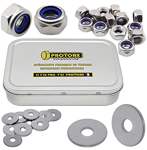 Ecrou Frein Autobloquant 50pcs M5 + Rondelles Metal Extra Large 50pcs M5 : Boite Assortiment Visserie Inox 100pcs Acier A2 pour Vis et Boulon | Anti-Rouille Usage Extérieur | Boite Rangement Vis