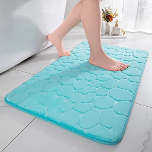chakme Badematte Memoryschaum Badteppich Saugfähige Badvorleger Badezimmerteppich Duschmatte Deko Fussmatte rutschfeste Matte für Badezimmer Wohnzimmer 50×80 cm, Blaugrün