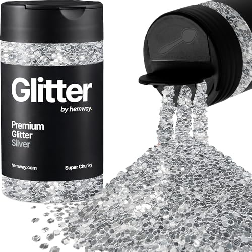 Hemway Silver Glitter Shaker, 130g Super Chunky Glitter, Crafts 1/8 | for Resin & Epoxy Crafts for Decorating, Halloween, Christmas, Nail, Face, Art