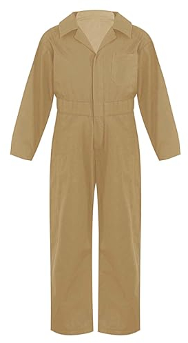 TTAO Kinder Arbeitsoverall Einteilige Blaumann Schutzanzug Jumpsuit Atmungsaktiv Frühling Herbst Junior Rallyekombi Freizeitanzug Größe 110-176 Khaki- 170-176