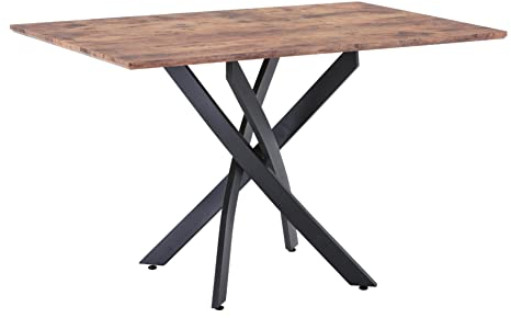 GOLDFAN Table de Salle à Manger Vintage en Bois Table à Manger Cuisine Rectangulaire Table avec Noir Pieds en Métal pour Salon Bureau etc 110 x 70 x 75cm pour 4 Personnes