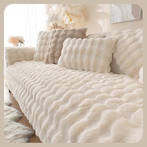 WYJHNLBEDC Sofa/Couch überzug/überwurf, Sofa überwurfdecke, Warmer Super Weicher Plush Sofabezug für Sofa L Form/U Form/Ecksofa 3/2/1 Sitzer, Sofaschutz Hund Kratzschutz Katze Weiß 110x160cm