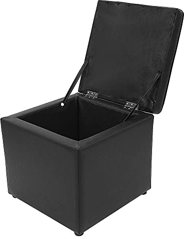 THINFAR Hocker, Sitzsack, Truhe, Aufbewahrungsbox, Fußstütze, Ottoman, mit Stauraum, Holz + PU-Leder, 40 cm (schwarz)