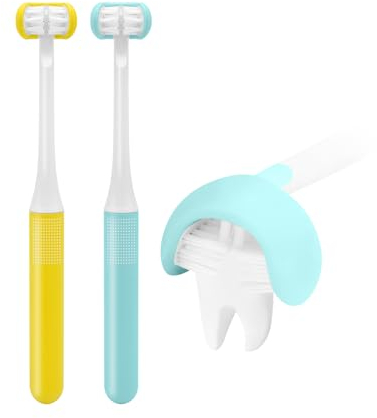 3-Seitig Kinder Zahnbürsten, Zahnbürsten mit weichen Borsten, Autismus Sensorische Zahnbürste, 360° orale Zahnreinigung, perfekt für 1+ Jahre (2 Stück)