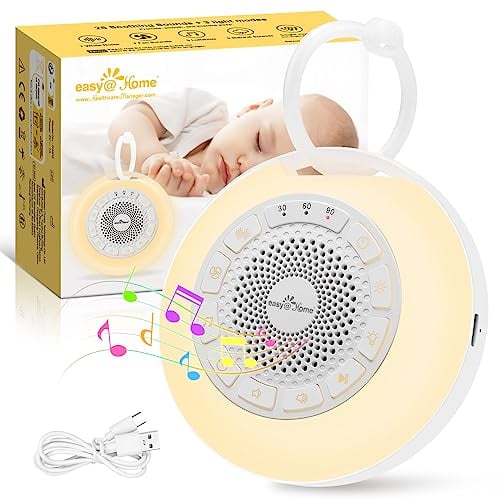 Easy@Home White Noise Machine: Tragbare Einschlafhilfe Babys mit weißem Rauschen | Nachtlicht | 26 Beruhigende Schlaflieder & Naturgeräusche | 3 Timer-Einstellungen | 7 Bunte Beleuchtung & USB