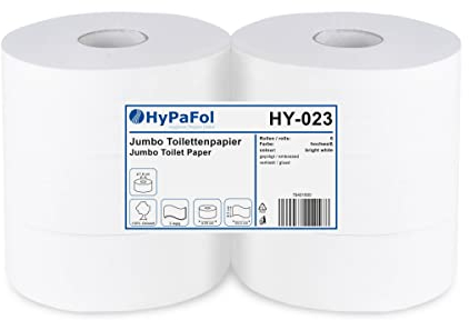 Hypafol Toilettenpapier, Jumbo Rolle, 2-lagig | extra große 6 Rollen (1372 Blatt pro Rolle) | Ø 28 cm (Kern 7,6 cm)| Zellstoff | Hochwertig geprägt| Stark, schnell auflöslich & stabil