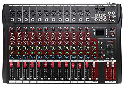 AGAATI Studio Mixing Desks, Karaoke Audio Mixer with USB Professional 12 Channel Studio DJ Mixing Console Amplifier Digital KTV Sound Mixer 48V