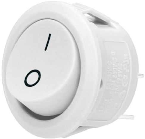 Miratic Interruptor Basculante Redondo - Ideal para Circuitos y Controles Fiables - Corriente: 6, 10A - Tensión de alimentación: 230V (Blanco)
