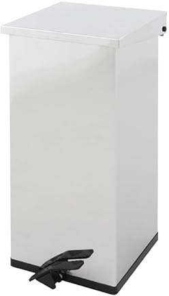 PROREGAL Eckiger feuerfester Pedal-Abfallbehälter Haiti mit Softclose Deckel | 55 Liter, HxBxT 60x30x30cm | Edelstahl/Silber
