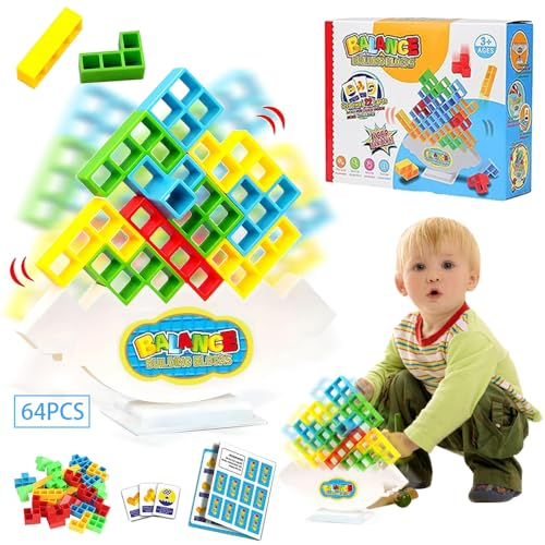 HEYIDAMAI 64 Stück Tetris Tower Spiel Erwachsene, Team Turm Spiel Erwachsene, Team-Turm-Spiel für Kinder und Erwachsene, Tetra Tower Stapelspiel, Tetris Tower Erwachsene, Tetris Balance Spielzeug.