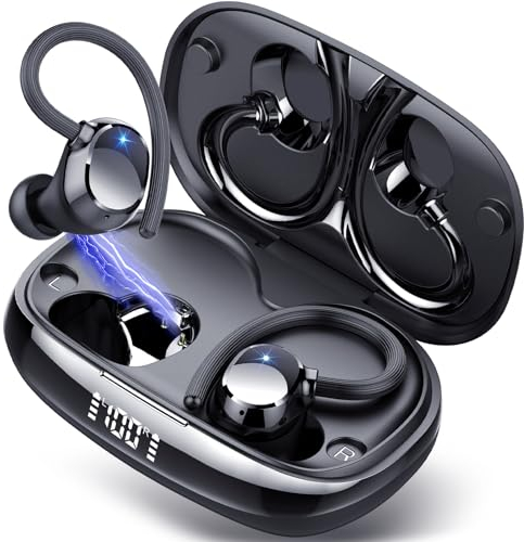 Tukio Auriculares Inalambricos Deportivos, Auriculares Bluetooth 5.3,HiFi Estéreo con 4HD Micro y Cancelacion Ruido ENC, 80H con LED Pantalla, IP7 Impermeable, Cascos Inalambricos in Ear Running