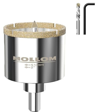 MOLLOM (51mm | 2) Scie Cloche Diamantée avec 2 Mèches Pilotes Amovibles pour une Coupe Lisse sur les Carreaux en Porcelaine, Verre, Céramique, Marbre, Fibre de Verre, etc