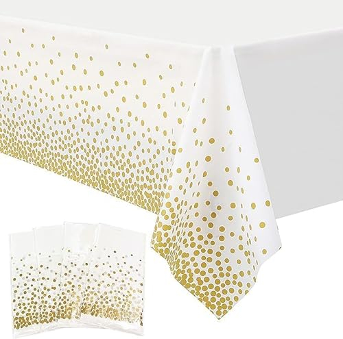 AMJKEJI 4 Stück Party Tischdecke 137 x 274 cm Tischdecke Geburtstag Wasserdicht Tischdecke Bierzeltgarnitur Rechteckig Tischdecke für Party, Weihnachten, Hochzeiten, Halloween, Neujahr, Gold
