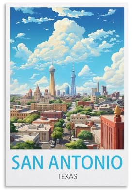 LHJOIUN San Antonio Texas, Vintage-Reiseposter, 20 x 30 cm, Kunstdruck auf Leinwand, für Wohnzimmer, Schlafzimmer, Heimdekoration, moderne Kunst