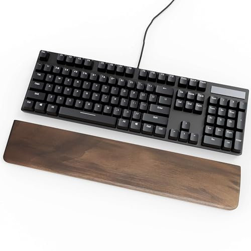 Mekass Wooden Keyboard Wrist Rest, Full Size Walnut Wood Ergonomic Computer Wrist Support Pad, Anti-Slip Mechanical Keyboard Palm Arm Hand Rest for Wrists Pain Home Office Gaming Typing (17.3in)