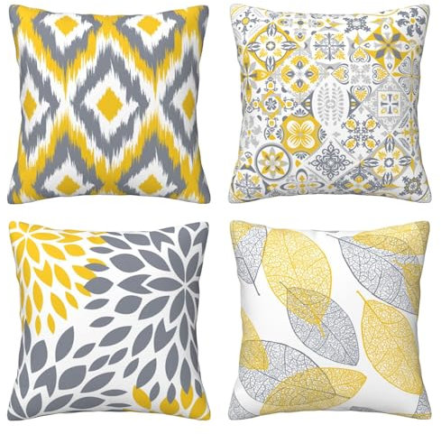AMZQJD 4 Stück Kissenbezug Baumwolle Dekokissen Kissenbezüge Sofakissen Dekorativ Kissenhülle Bezug Weich für Wohnzimmer Schlafzimmer (Gelb minimalistisch, 40 x 40 cm)