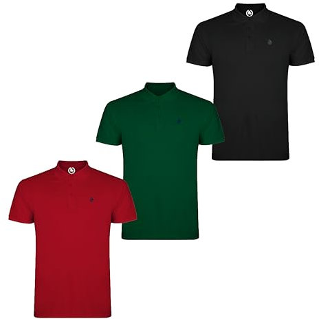 S&C - Polo Hombre Manga Corta Algodón 100%, Color Liso, Estilo Casual, Cuello 3 Botones, Diseñado en España, Tejido Punto Piqué, Corte Regular, Talla Ajustada, 3 Uds Rojo Verde Negro, L