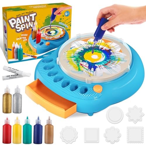 TingingYuli Kunst und Handwerk für Kinder im Alter von 4-8 Jahren, Farbe-Drehkunst-Maschinen-Set, coole Mal-Spinner-Spielzeuge-Sets, kreative Kunstmaterialien Geschenke für Jungen und Mädchen (Blau)