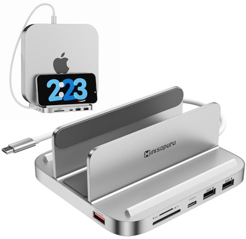 Minisopuru Upgrade Mac Mini Dock Support 10Gbps USB C/A, TF& SD Card, Audio Jack, Mac Mini hub & Stand avec M.2 NVMe SSD (Not Included), pour Mac Mini M2/M2 Pro/M1(Not for Mac Mini M4)