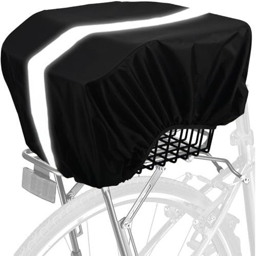 VAOLOAV 35L Regenhülle für Regenüberzug Rahrradkorb Fahrradtasche Gepäckträger Wasserabweisende Fahrradkorb Abdeckung mit Reflexstreifen Schwarz