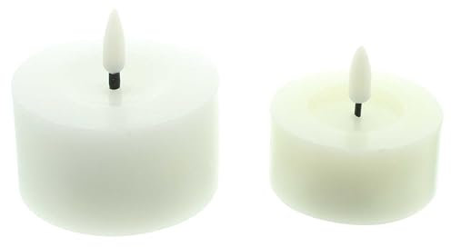 LED-Kerze White, 2er Set, Wachs, warmweiße LED, leicht flackernd, Timerfunktion, batteriebetrieben, An-/Aus-Schalter Maße: Ø 6 x 3 cm, Ø 7 x 4 cm, ohne Batterien, nur für den Innenbereich geeignet