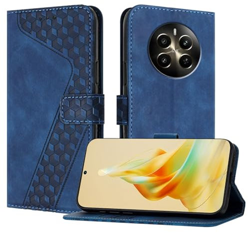 OKZone Coque pour Realme 12 plus 5G/Realme P1 5G/Realme Narzo 70 Pro 5G, Etui Protection Housse Premium en Cuir PU Portefeuille Étui Téléphone [Fermoir Magnétique] [Fentes pour Cartes] Flip Case(Bleu)