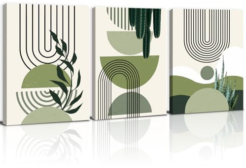 ANHUIB 3Pcs Sage Green Wall Art Canvas Modern Aesthetic Green Plant Wall Art Boho Abstract Prints Bohemian Poster Canvas Painting Framed Art For Living Room Bedroom Office Hallway Decor (12×16 Inch)
