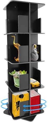 SICHENSH 360° Drehbares Bücherregal, Bücherregal Drehbar, 4-Schichten Stehendes BüCherregal mit Tischunterlage, Multifunktionales Display-Organisationsmittel für Ordnen von Akten, Büchern (Schwarz)