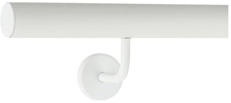 TIBU Pasamanos de aluminio blanco 30-600 cm pasamanos de pared escalera soporte de acero inoxidable en ángulo, longitud 100 cm con 2 soportes y tapa recta