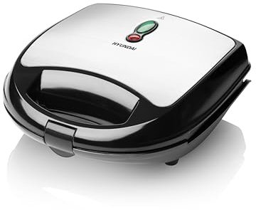HYUNDAI ELECTRONICS SM616 I Sandwichmaker 4 in1 I 700 W | Panini, Sandwich, Waffeln | Austauschbare Platten | Anzahl/Form der Sandwiches: 2 Quadrate I Betriebsanzeige I Schwarz/Silber
