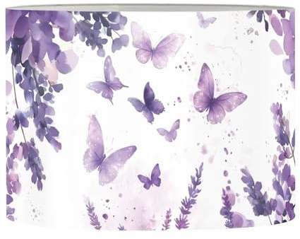 FANCOSAN Purple Floral Butterfly Lamp Shade Cover Drum Lampshades for Living Room Bedroom Study Dorm Desk Table Nightstand Lampshade Home Decor S