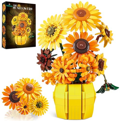 Sunflower Building Set for Adults, Van Gogh Flowers Art Botanical Collection for Woman Girls 14+, Sunflowers Bouquet Plants Kits Compatible with Lego, Home Decor/Valentine, 1009PCS