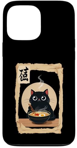 Cute Black Cat Eating Ramen Japanese Kawaii Anime Cat Case for iPhone 13 Pro Max