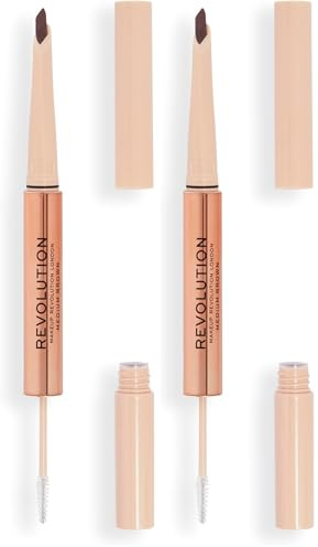 Makeup Revolution, Fluffy Brow Filter Duo, Brow Pencil & Eyebrow Gel, Available in 5 Shades, Medium Brown, 1pc (Packung mit 2)