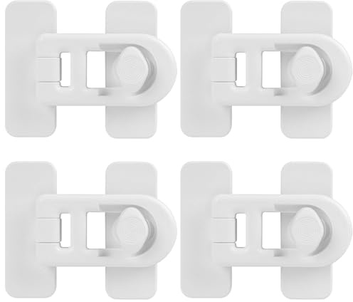 4PCS Serrure de porte de réfrigérateur de sécurité enfant, Blanc, Serrure de Porte de Réfrigérateur, Cadenas Frigo Bébé,Verrou Frigo sans Perçage, pour Tiroirs, Armoires et Appareils