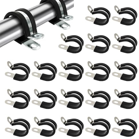 20 Stück Kabelschellen,Rohrschellen 10mm Edelstahl mit Gummieinlage P Clips,Leitungsschelle Kabelklemmensatz Schlauchschellen,Metallschellen für Schlauch,Kabel,Draht,Rohrmontage(M10)