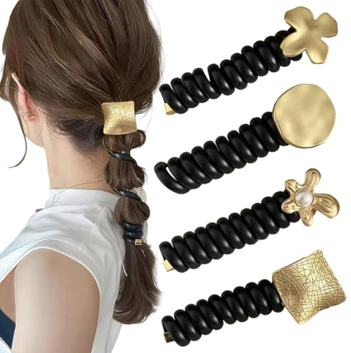 YUPZAR 4 Stück Haargummi Telefonkabel,Haarbänder Mädchen,Spiral Haargummi, Mehrere Formen Haaraccessoires,Geschenke für Mädchen