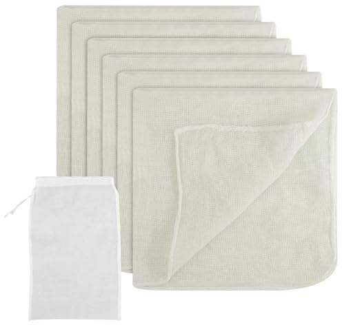 Passiertuch, 6 Stück 50x50cm Käsetuch Feingewebt Dichtegrad 100 Cheesecloth Ungebleichte Reine Baumwolle mulltuch mit Sauber Umgeschlagene Saum, Seihtuch Waschbar und Wiederverwendbar