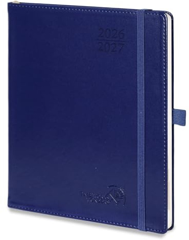 POPRUN Kalender 2026 2027 Wochenplaner Softcover A5+ auf Deutsch | 18 Monate Monatskalender,(Jul.2026-Dez.2027),mit PU-Leder,mit 30-Minuten-Taktung & Monatsregister(Nachtblau)