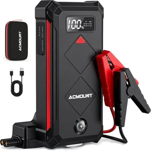7000A Auto Starthilfe Powerbank, Batterie Booster (12L Benzin/10L Diesel) 12V Autobatterie Booster für PKW, SUV, Motorrad, Rasenmäher, Starthilfe mit LED, Kompass, Nothammer & Starthilfekabel